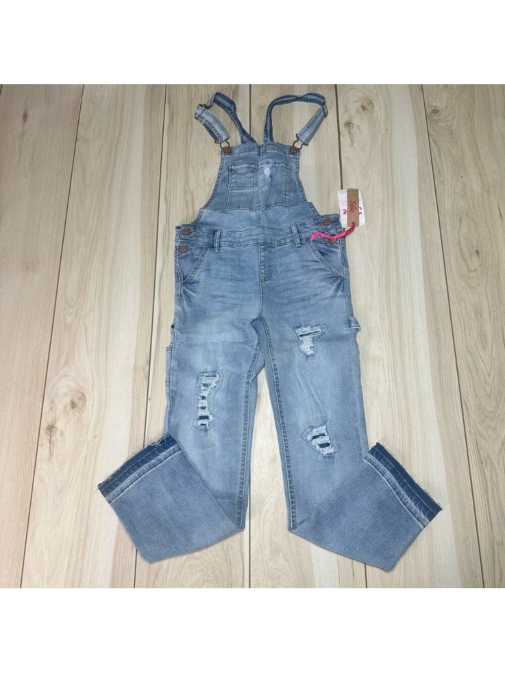 NEW GIRLS JUSTICE distressed Denim Jean Overalls SIZE 14 SLIM